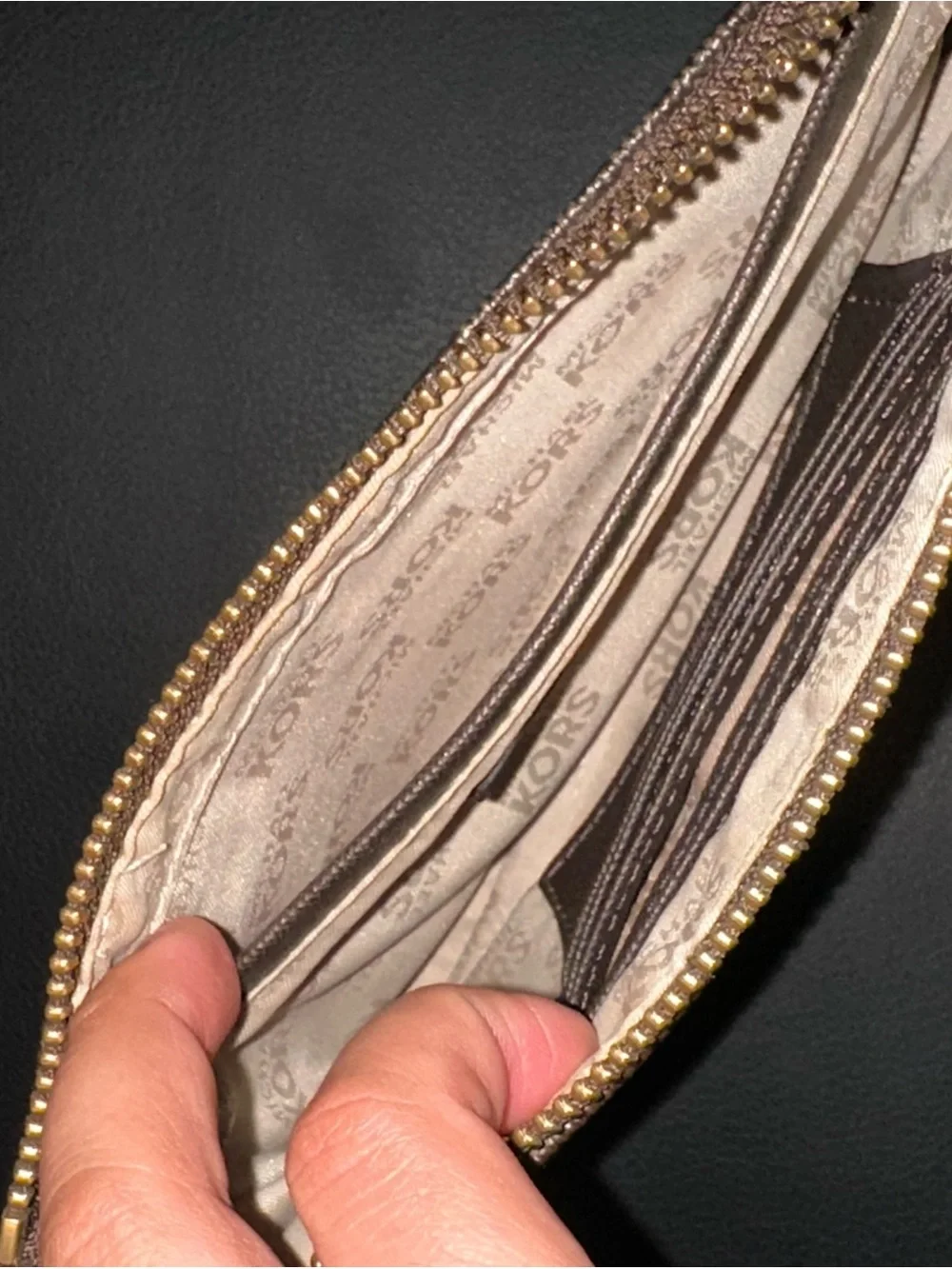 Michael Kors Dark Brown Signature Wristlet with Gold Hardware